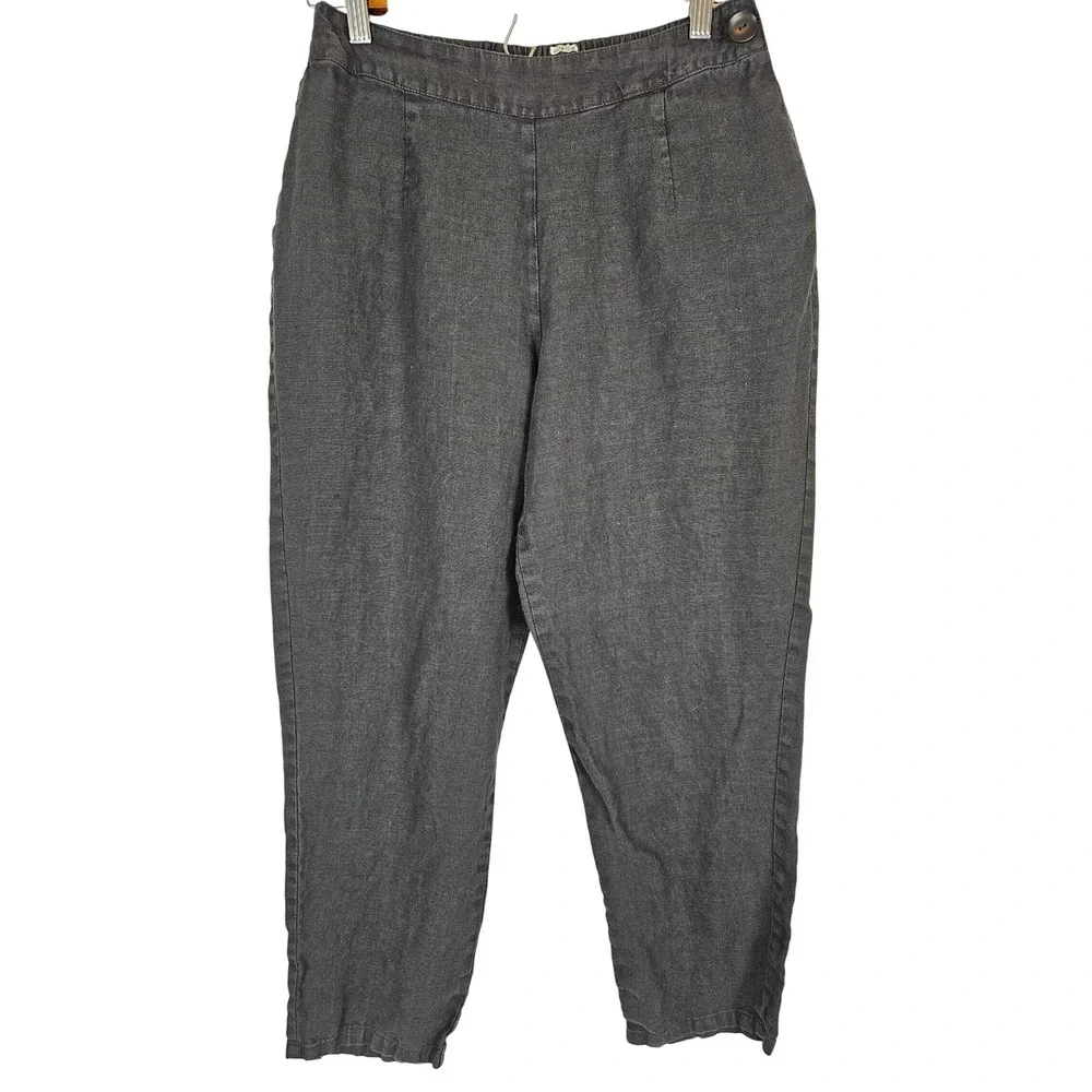Flax linen tapered pant, black,‎ lagenlook beach, size P